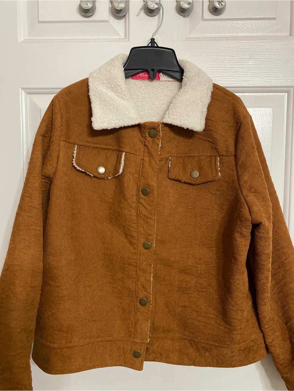 Women's Tan Teddy Jacket with Cream Sherpa Collar